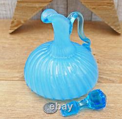 Hobbs, Brockunier #333 Satina Swirl Glass Cruet Antique 1887 Sapphire / Blue