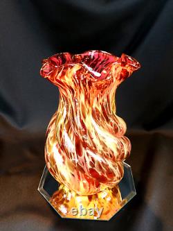 Hobbs Brockunier Art Glass Cranberry Optic Swirl Splatter Vase with Mica 10