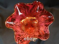 Hobbs Brockunier Art Glass Cranberry Optic Swirl Splatter Vase with Mica 10