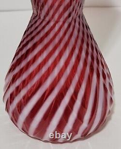 Hobbs Brockunier Textured Cranberry Opalescent Swirl Textured Vase 11 3/4 T
