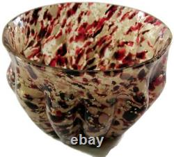 Hobbs Brockunier Victorian Art Glass Red Gold Mica Spangled Cache Pot Bowl Vase