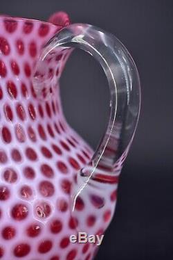 Hobbs Brockunier Victorian Cranberry Art Glass Pitcher Windows Honeycomb