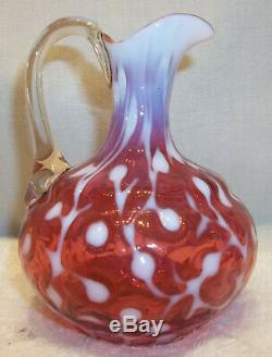 Hobbs Brockunier Victorian Cranberry Opalescent Seaweed Art Glass Pitcher
