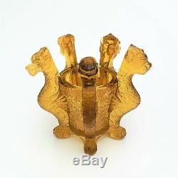 Hobbs Brockunier Wheeling Coral / Peach Blow Morgan Vase with Glass Griffin Stand