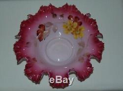 Huge Antique Victorian Cranberry Glass Ruffled Brides Basket Vase Bowl 1880