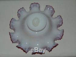 Huge Antique Victorian Cranberry Glass Ruffled Brides Basket Vase Bowl 1880