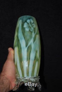Huge Beautiful Victorian Vaseline Opalescent Art Nouveau 11 1/2 Vase 1880's