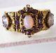 Huge Ornate Victorian Opal Glass Amethyst Rhinestone Rococo Hinged Cuff Bracelet