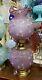 Huge Vintage Fenton Purple Cranberry Gwtw Victorian Cabbage Rose Hurricane Lamp