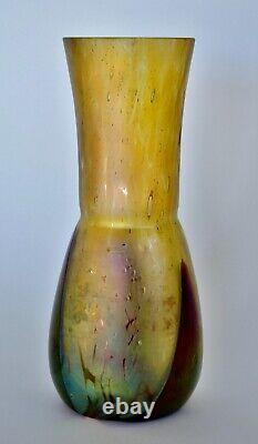 IRIDESCENT GLASS ART NOUVEAU VASE GOLDEN & PURPLE 13.5cm TALL ca1900 EXCEL COND