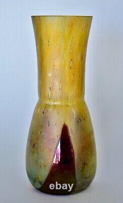 IRIDESCENT GLASS ART NOUVEAU VASE GOLDEN & PURPLE 13.5cm TALL ca1900 EXCEL COND