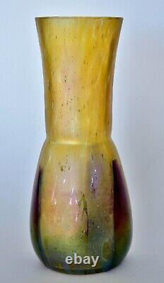 IRIDESCENT GLASS ART NOUVEAU VASE GOLDEN & PURPLE 13.5cm TALL ca1900 EXCEL COND