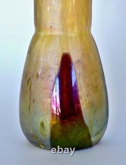 IRIDESCENT GLASS ART NOUVEAU VASE GOLDEN & PURPLE 13.5cm TALL ca1900 EXCEL COND