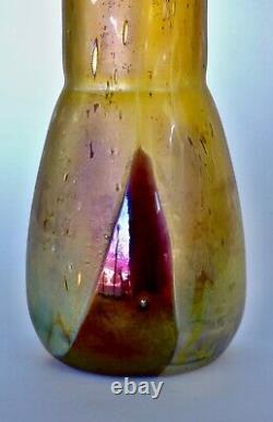 IRIDESCENT GLASS ART NOUVEAU VASE GOLDEN & PURPLE 13.5cm TALL ca1900 EXCEL COND