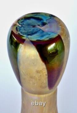 IRIDESCENT GLASS ART NOUVEAU VASE GOLDEN & PURPLE 13.5cm TALL ca1900 EXCEL COND