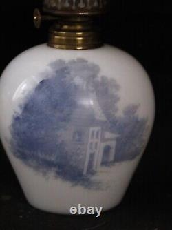 ITEM #408 DELFT Art Glass Unlisted Antique Victorian Miniature Oil Lamp In MINT