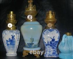 ITEM #408 DELFT Art Glass Unlisted Antique Victorian Miniature Oil Lamp In MINT