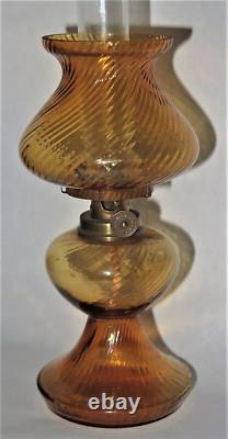 ITEM #79 Amber Tint Tiny Ribbed & Swirled Victorian Art Glass Oil Lamp