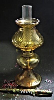 ITEM #79 Amber Tint Tiny Ribbed & Swirled Victorian Art Glass Oil Lamp