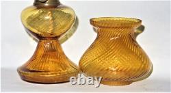 ITEM #79 Amber Tint Tiny Ribbed & Swirled Victorian Art Glass Oil Lamp