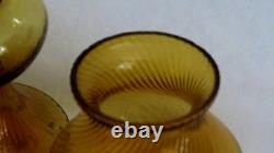 ITEM #79 Amber Tint Tiny Ribbed & Swirled Victorian Art Glass Oil Lamp