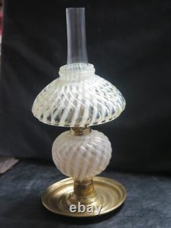 ITEM #79 Amber Tint Tiny Ribbed & Swirled Victorian Art Glass Oil Lamp