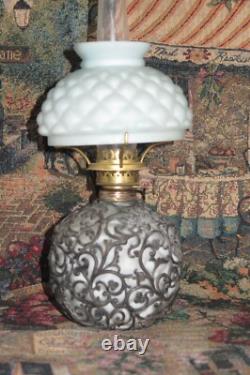 ITEM #79 Amber Tint Tiny Ribbed & Swirled Victorian Art Glass Oil Lamp
