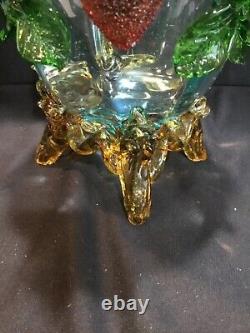 Impressive 17 Tall Stevens & Williams Applied Strawberry Glass Vase with Lid