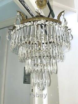 Italian Art Deco antique waterfall icicle crystals chandelier