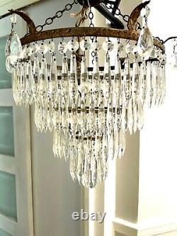 Italian Art Deco antique waterfall icicle crystals chandelier