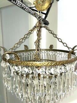 Italian Art Deco antique waterfall icicle crystals chandelier