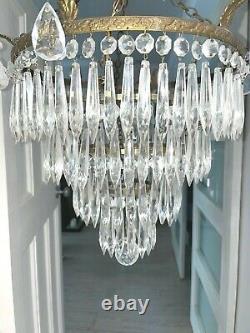 Italian Art Deco antique waterfall icicle crystals chandelier