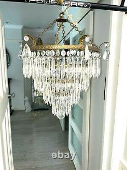 Italian Art Deco antique waterfall icicle crystals chandelier