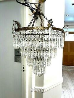 Italian Art Deco antique waterfall icicle crystals chandelier