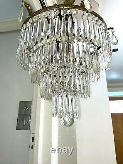 Italian Art Deco antique waterfall icicle crystals chandelier