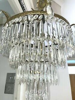 Italian Art Deco antique waterfall icicle crystals chandelier