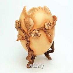 Ivory Glass Victorian Footed Egg Shaped Vase withApplied Flowers Webb