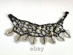 Jewelry woman choker necklace collier black strass venetian glass lariat layered