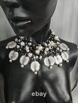 Jewelry woman choker necklace collier black strass venetian glass lariat layered