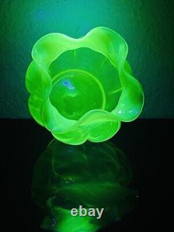 John Walsh Walsh Uranium Glass Vase Yellow Opal Spiral Twist