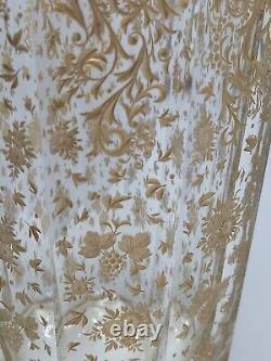 Josephinenhutte Intaglio Etched Gold Floral 7 3/8 Inch Cut Glass Vase 1800's