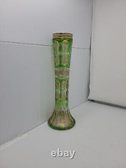 Josephinenhutte Intaglio Etched Gold Grapes 13 Inch Cut Glass Vase 1800's