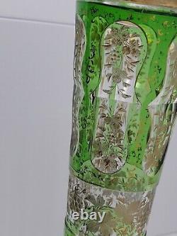 Josephinenhutte Intaglio Etched Gold Grapes 13 Inch Cut Glass Vase 1800's