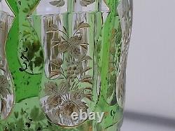 Josephinenhutte Intaglio Etched Gold Grapes 13 Inch Cut Glass Vase 1800's