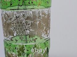 Josephinenhutte Intaglio Etched Gold Grapes 13 Inch Cut Glass Vase 1800's