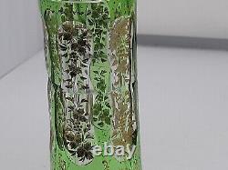 Josephinenhutte Intaglio Etched Gold Grapes 13 Inch Cut Glass Vase 1800's