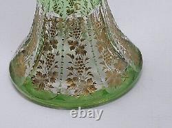 Josephinenhutte Intaglio Etched Gold Grapes 13 Inch Cut Glass Vase 1800's