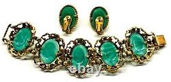 Judy Lee Pressed Art Glass Spanish Moss Victorian Revival Bracelet Earrings