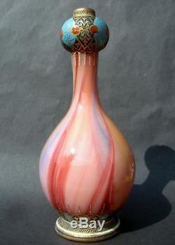 Jugendstil Bohemian Marbled Carneol Glass Vase Gilt/Enamel Islamic Detail Loetz