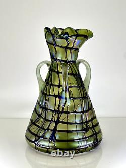 Kalik/Pallme Koenig Glass Vase Veined Iridescent Green Art Nouveau Czech